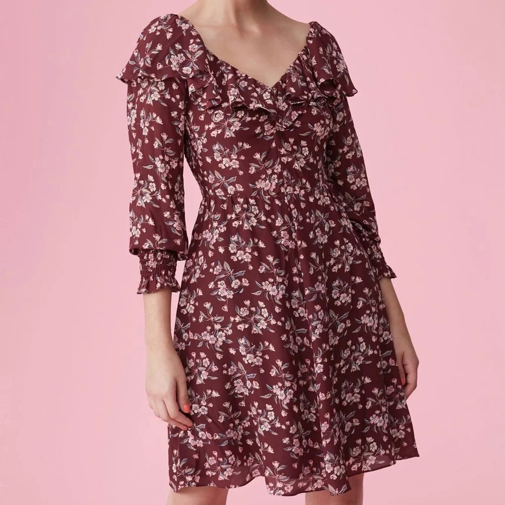 Rebecca Taylor Tilda Maroon Floral Dress